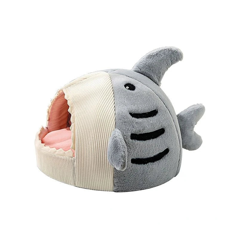Dog Cat Beds Mats Kennel Warm Winter Semi-Closed Medium Small Dog Cartoon Shark Shape Pet Products Supplies